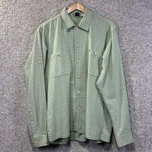 Montbell Shirt Mens Large Green Check Long Sleeve Button Up Bamboo Casual